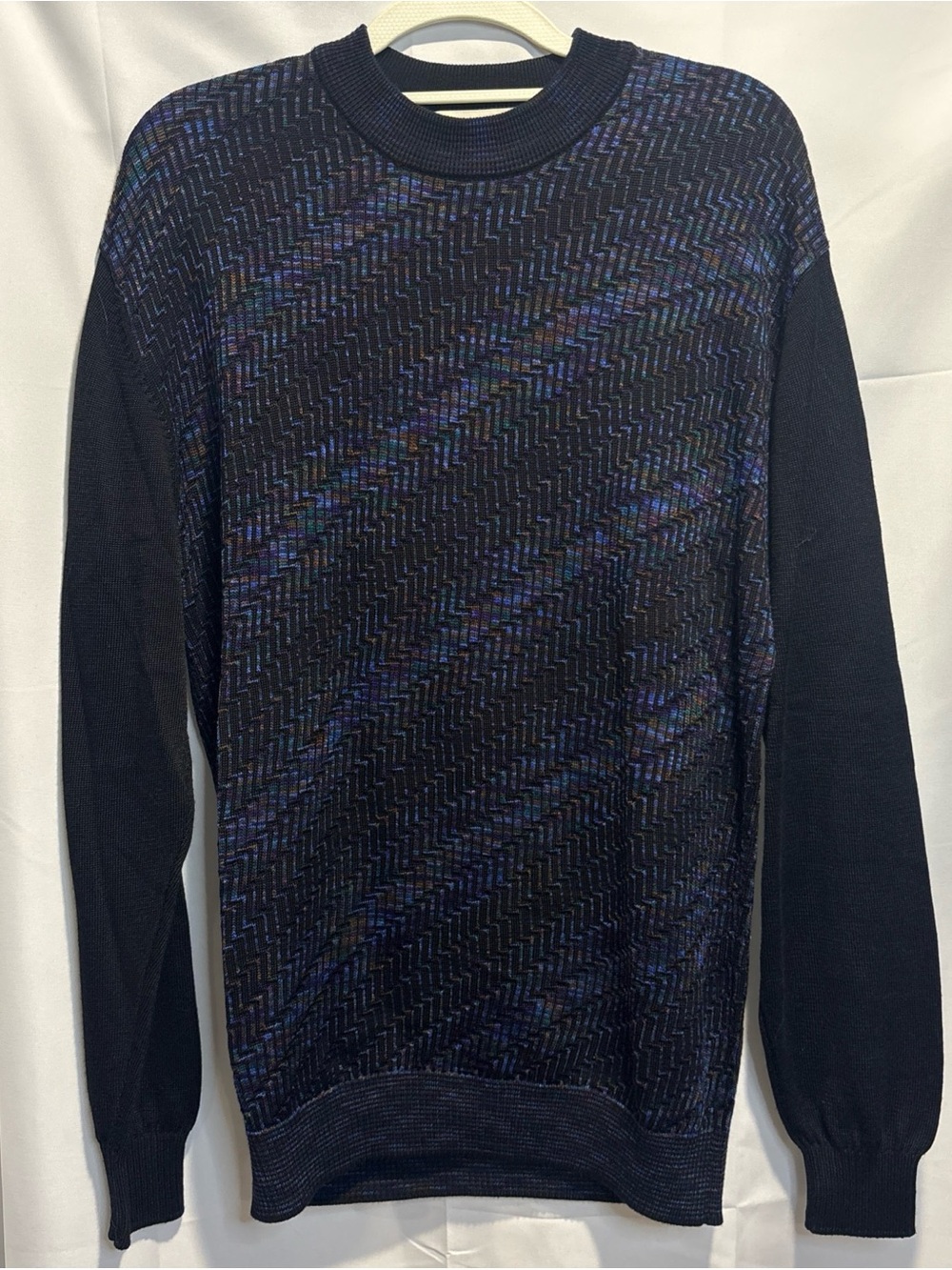 Pronto Uomo Navy Multicolor Textured Crewneck Sweater